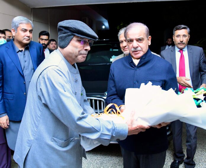 Prime Minister Shehbaz Sharif visited the residence of President-elect Asif Ali Zardari to congratulate him on his victory in the Presidential elections. Islamabad, 9th March, 2024.